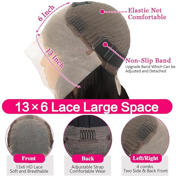 38 Inch Deep Wave Lace Front Wigs Human Hair 13x6 HD Lace Frontal Wigs for Women 200% Density Deep Curly Human Hair Wigs Pre Plucked with Baby Hair Glueless Wigs Natural Color