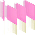 Patelai 30 Pieces Rat Tail Combs Bulk, Hair Teasing Fine Tooth Pintail Combs Braiding Hair Styling Tools with Steel Pin for Stylists Salon Teasing Sectioning Coloring Detangling(Pink and Gold)