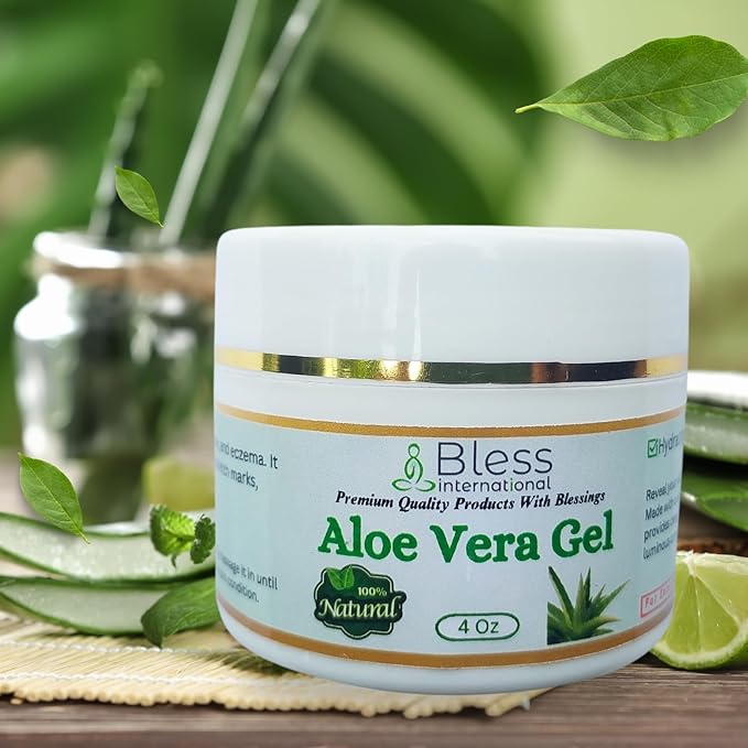 Bless International-Organic-Aloe-Vera-Gel 96%-Pure-Freshly-Made-Within-12-Hours-Of-Harvest Perfect-For-Face-Body-Scalp-&-Hair-Hydration Soothing-Moisturizer-For-Sunburn-And-After-Sun-Care-4-oz