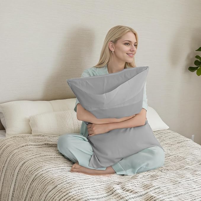TELUS Pillow Cases King Size 2 Pack, Bamboo Rayon Cooling Pillowcases with Envelope Closure, Cool Breathable Pillow Case for Hot Sleepers & Night Sweats, 20x40 inch, Sliver Grey