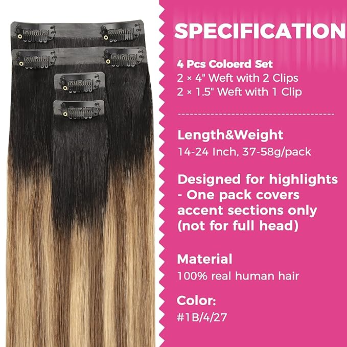 Lashey Seamless Clip in Hair Extensions Human Hair 4pcs 37g 14 Inch Straight Ombre Balayage Ash Brown Highlighted Honey Blonde with Natural Black Dark Roots