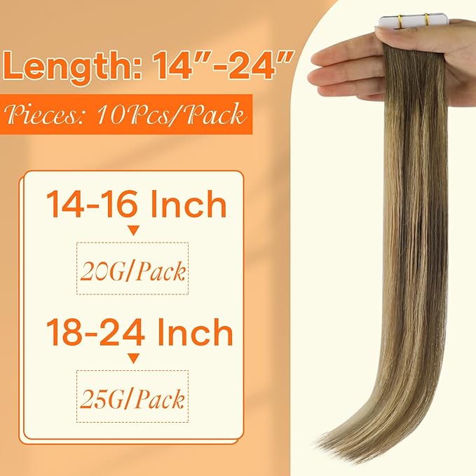 Full Shine Invisible Injection Tape in Hair Extensions Human Hair Medium Brown to Honey Blonde Machine Remy Real Hair Extensions 22Inch Injected Tape in Hair Extentions 10 Pcs 25G