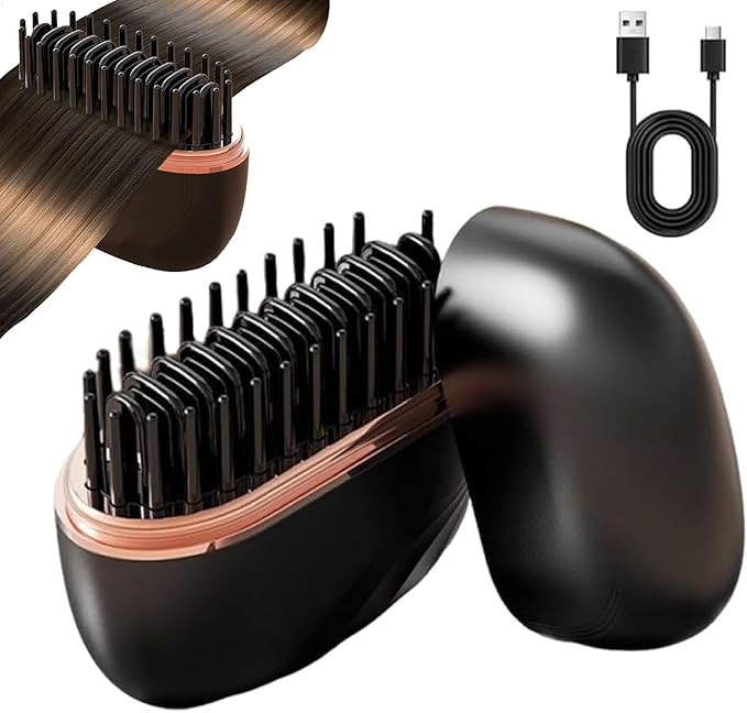 2-in-1 Cordless Hair Straightener Comb, Mini Hair Straightener, Rechargeable Wireless Portable Hair Straightener Brush, Anti Scald Shell, Portable for Home Travel Gift