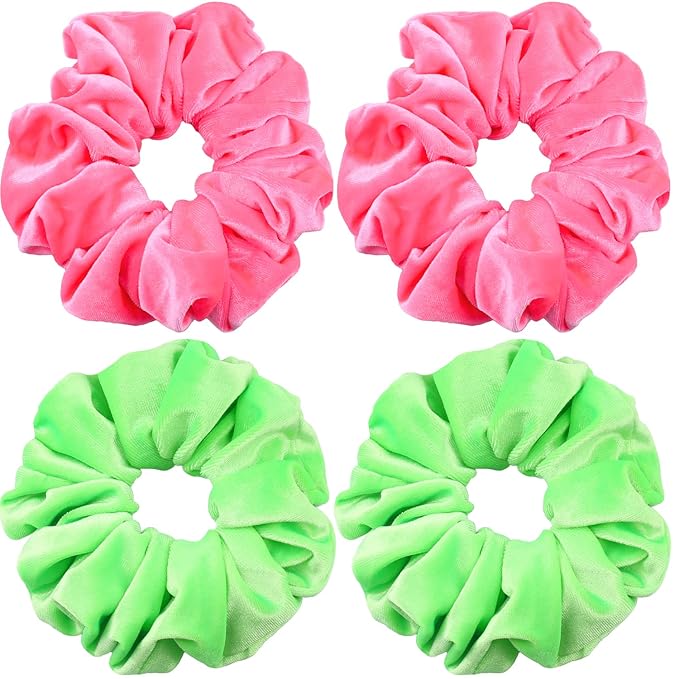 IVARYSS Extra Large Neon Scrunchies for Hair 80s, Premium Velvet Soft Jumbo Scrunchy, XL 6 inch Big Elastic Band Women and Girls Hair Accessories, 4 Pack, Neon