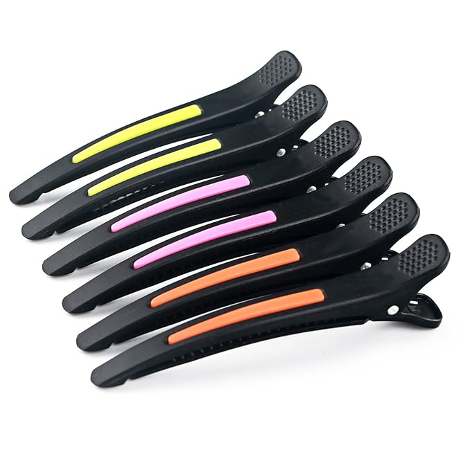 6Pcs/set Pinup Plastic Duck Bill Hair Clips for Sectioning Hair - Professional Non Slip Silicone band Clips Salon DIY Accessories Hairpins Hairgrip for Women(Blcak-Multicolor)