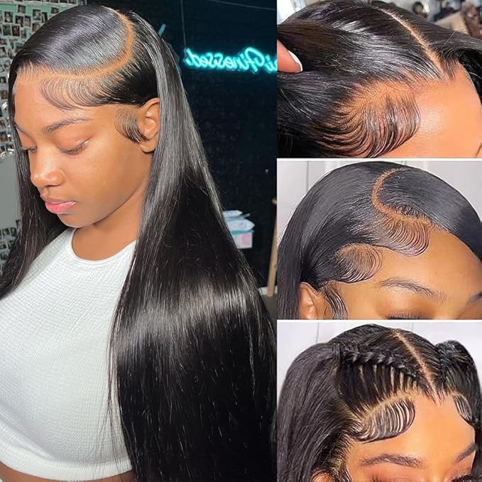 Iris Queen 13x4 Straight 220 Density Transparent Lace Front Human Hair Wigs for Black Women 12A Virgin Human Hair HD Lace Frontal Wig Pre Plucked Natural Black Color(22 inch)