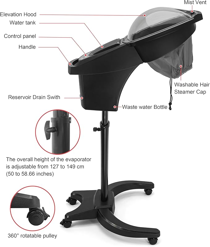 Elitzia Hair Steamer Micro Mist Scalp Detox System Hair Wash Reclining Chair Table Hair Care Salon SPA Barber Shop Shampoo Bowl Miste Hooded Natual Black Hair ET19191