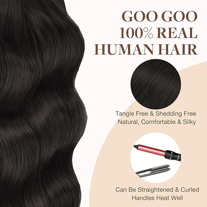 GOO GOO Tape in Hair Extensions Human Hair, 2 Dark Brown, 12inch 80g 40pcs, Skin Weft Seamless Invisible, Silky Straight with Thick Ends, Remy Human Hair