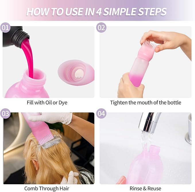 3PCS Root Comb Applicator Bottle 6oz,Hair Oil Applicator with Graduated Scale, Hair Oiling Bottle Brush for Home or Salon Use（3 Colors