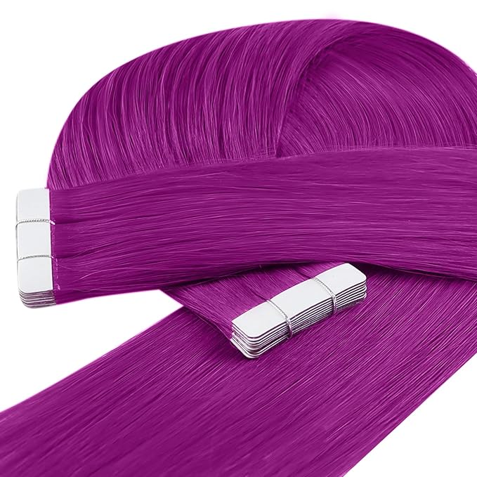 YoungSee Tape in Hair Extensions Purple Human Hair Tape in Extensions Purple 22In Colorful Tape on Hair Extension Real Human Hair Long-Hair Colored for Kids 10pcs 25g