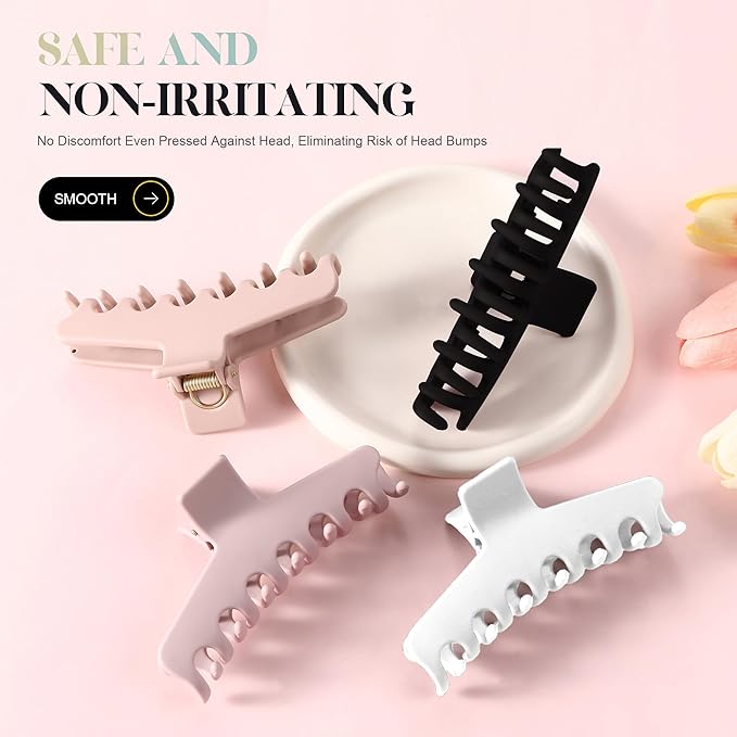 4Pcs Cloud Claw Clips for Women, 4.3 Inch Non-Slip Strong Hold Hair Claws, Unbreakable & Durable TPEE-Silicone Blend, Large Bendable Cozy Hair Clip for Thin/Thick/Curly Hair, All-Day Comfort