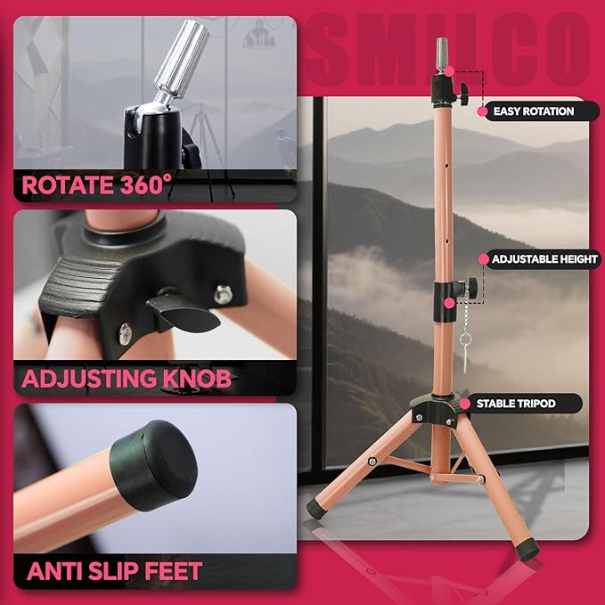 Smilco Mannequin Head Stand,Adjustable Wig Stand Tripod,Heavy Duty Wig Head Stand for Cosmetology Hairdressing Training