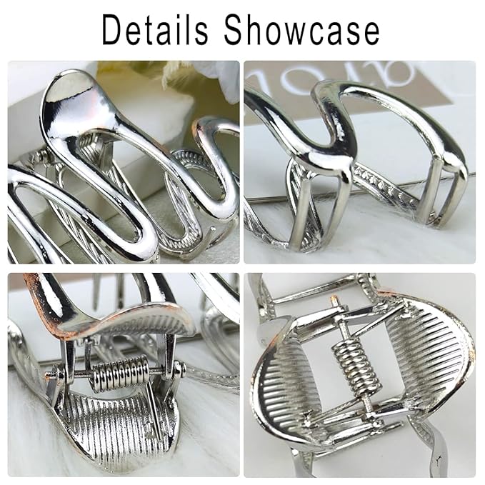 Metal Snake Shape Hair Claw Clips - Silver Line Creative Fashionable Hair Accessories for Women with Thick Hair