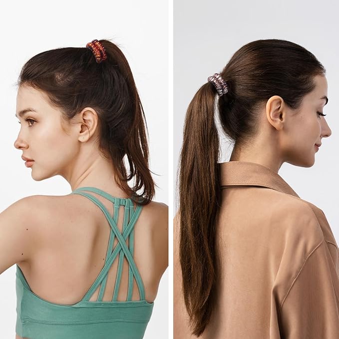 16Pcs Spiral Hair Ties, (Amber) Hair Elastic Coils for Women and Girls, Waterproof Phone Cord Hair Scrunchies Accessories Bands for Ponytails and Updos