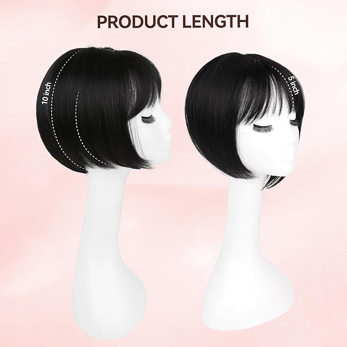 LEEONS Hair Toppers for Women with Bangs Short Bob Synthetic Pieces for Thinning Hair Side Part (Black)