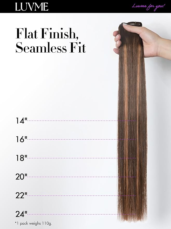 LUVME Straight Seamless 110g 7Pcs Clip in Hair Extensions Full Max with 24inch Remy Human Hair Extensions, Highlight Color 100% Real Soft
