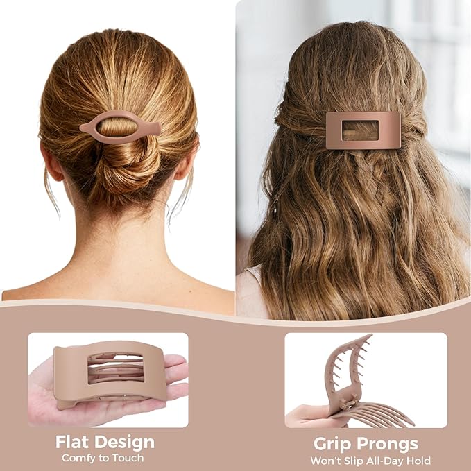 6 Pack Flat Hair Clips for Women Girls, French Flat Claw Clips for Think Hair Thin Hair with Strong Hold, Non-Slip, Matte Classic Barrettes for All Hair Styling