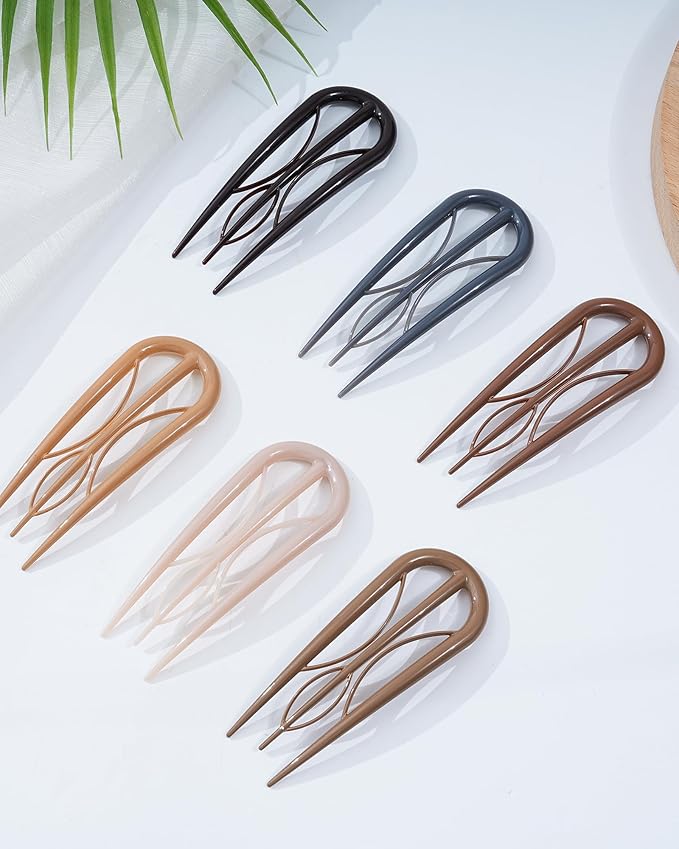 French Hair Pin for Women - U-Shaped Hair Fork for Updos, Chignons & French Twists, Durable Acrylic, Secure & Elegant Styling for All Hair Types (Neutral Colors)