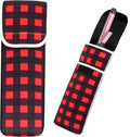 Women's Heat Resistant Neoprene Curling Iron Holder Flat Iron Curling Wand Travel Storage Cover Case Bag Pouch -Water-Resistant (Red lattice)