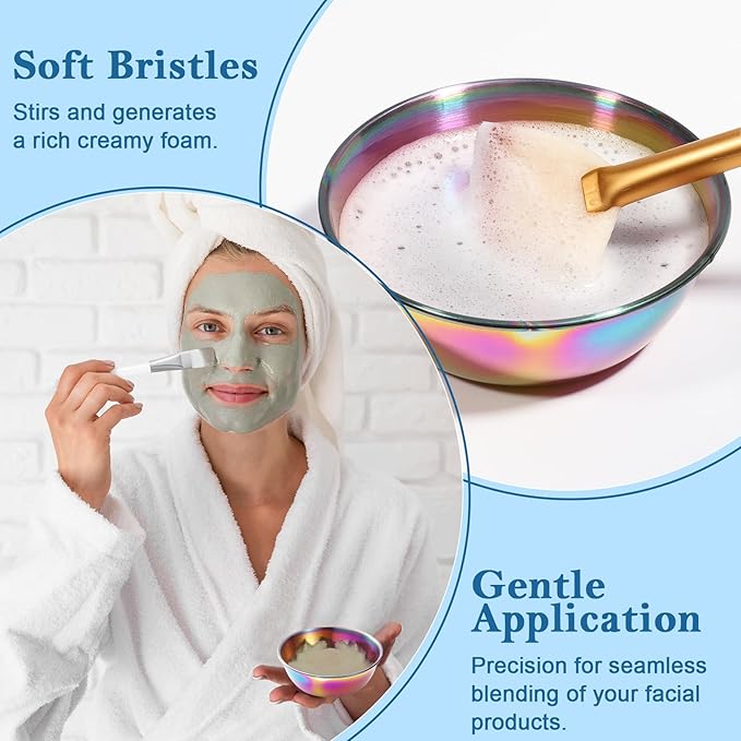 23 Rainbow Esthetician Facial Supplies 3 Stainless Steel Face Mask Mixing Bowls 3 Fan Brushes Esthetician 3 Facial Flat Brushes Skincare Tray 3-Compartment Serving Tray 12 Compressed Facial Sponges