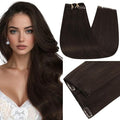 Full Shine Clip in Hair Extensions Real Human Hair Dark Brown 150 G Straight Dark Brown Human Hair Clip ins 24 Inch Invisible Triple Weft Brunette Hair Extensions for Thin Hair 7 Pcs
