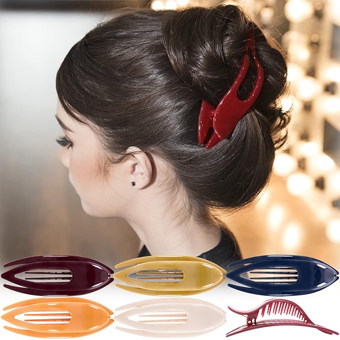 RC ROCHE 6 Pcs Flat Hair Clips Big Claw for Thick Hair French Duckbill Women No Slip Side Slide Curved Alligator Concord Strong Grip Hold Volume Lay Down Clamp, Large Classic Multicolor