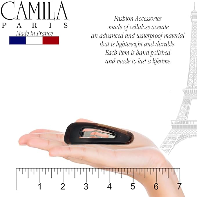 Camila Paris AD89/2 French Hair Barrettes Clips, Snap Hair Slides Clic Clac for Women, Styling Girls Side Slide-in Metal Snap Pin Hair Accessories for Women. Strong Hold, No Slip Grip, Made in France