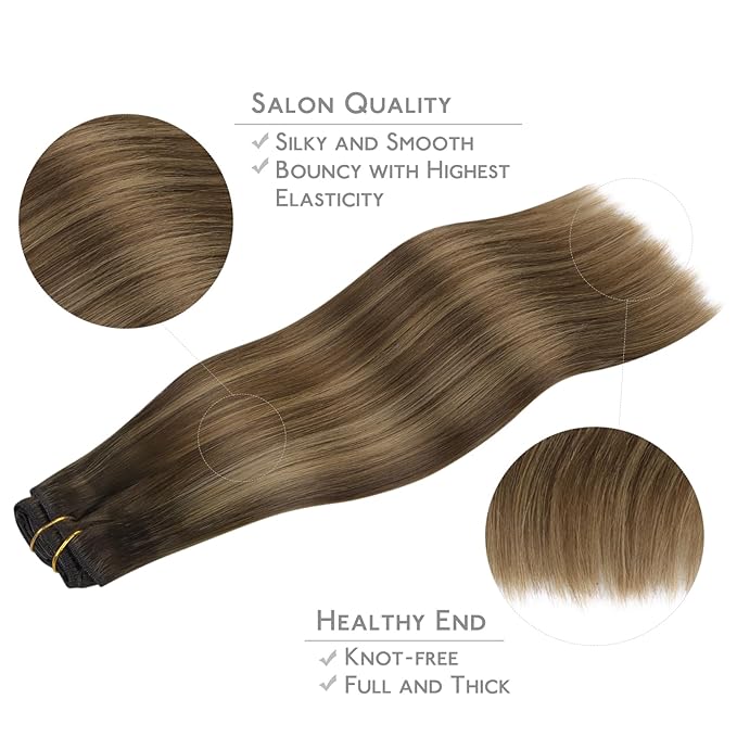 WENNALIFE Clip in Hair Extensions Real Human Hair, 20 Inch 120g 7pcs Human Hair Extensions Clip In Human Hair, Light Ash Brown to Warm Chocolate Highlighted Caramel Blonde Hair Extensions Clip In Real