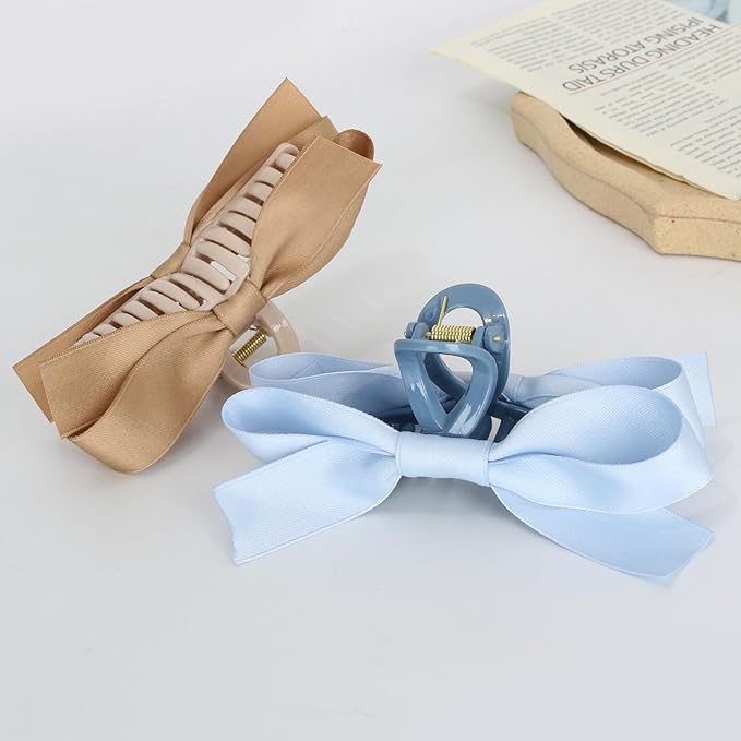FAELBATY Women's Bow Hair Accessories - Silky Satin Clips with Knots for Thin to Thick Curly Hair, 4 Pcs