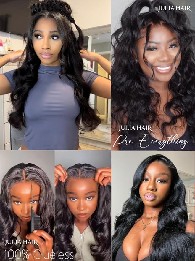 Julia Hair Body Wave Glueless 13x4 Lace Front Wigs Human Hair 12A Pre Cut Lace Frontal Wig Pre Bleached Bye Bye Knots Pre Everything Put on and Go 180% Density Fast Wear Wigs Natural Color 20 Inch