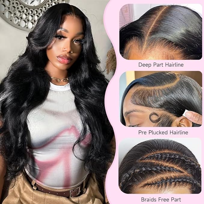 AMIRTY 250 Density 13x6 Lace Front Wigs Human Hair Pre Plucked Real Virgin Human Hair Wig Invisilbe Hairline Tiny Knots Body Wave HD Lace Frontal Wigs 3X Longer Lifespan 24 Inch