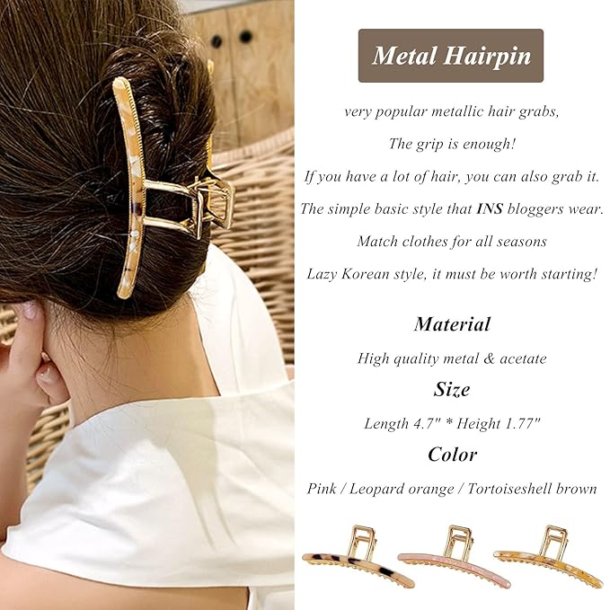 FAELBATY Big Butterfly Hair Claw Clips for Women - 4.7" Acetate and Metal Hair Accessories for Long, Thick Hair (3 Pcs)