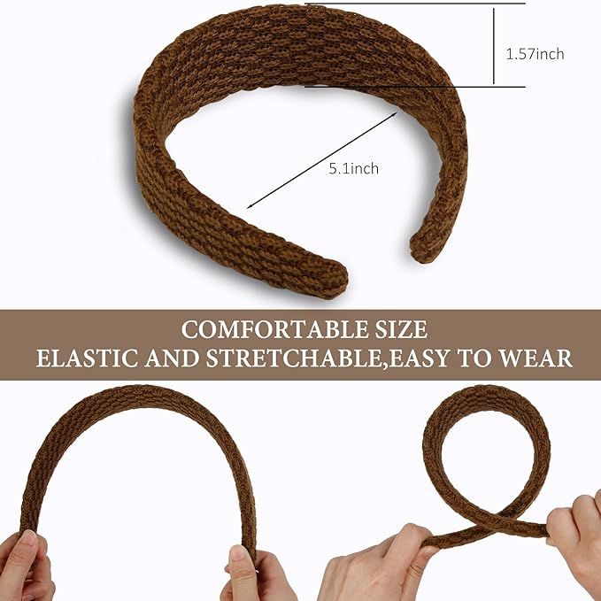 Headbands for Women Knitted Trendy 1.57 in Wide Head Bands Non Slip Cute Hairbands for Girls, Solid Color Elastic Hairbands for Women’s Hair Fashion Hair Accessories,4 Pack