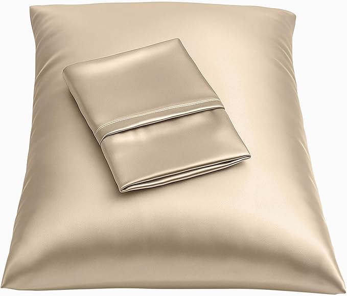 BLISSFORD Satin Pillowcase with Zipper, for Hair and Skin Care, Feels Soft and Cool Like a Silk Pillowcase, Satin Pillow Cases 2 Pack, Slik Pillow Cover, Taupe - Standard Size, Set of 2
