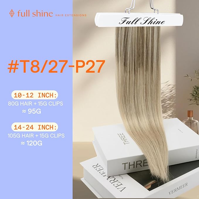 Full Shine Remy Human Hair Clip in Extensions 20 Inch Teddy Bear Blonde Balayage Invisible Hair Extensions Human Hair 120 G 7 Pcs