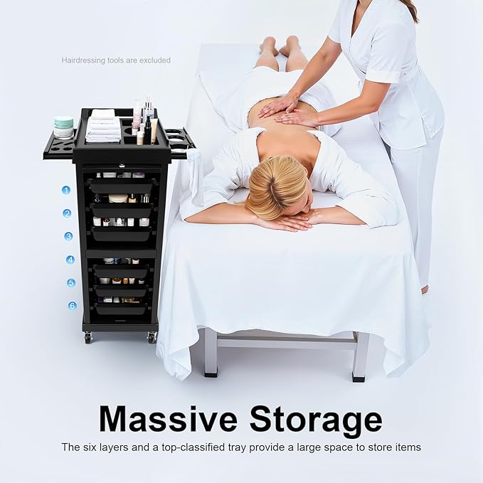 Salon Stylist Rolling Trolley Cart with 6 Drawers, Lockable Beauty Storage Organizer Tool 7 Layer, Space Saving Hair Salon Free Standing Storage Cabinet Barber Station for Hair Stylist Hairdresser