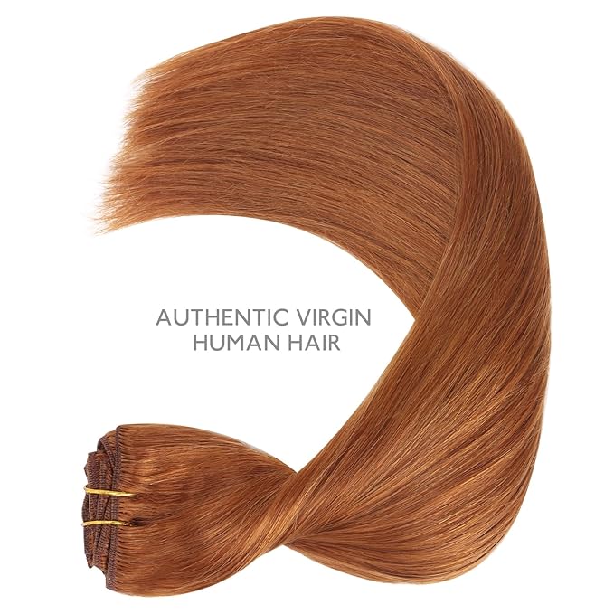 WENNALIFE Clip in Hair Extensions Real Human Hair, 18 Inch 150g 9pcs Human Hair Extensions Clip In, Dirty Ginger Hair Extensions Clip In Real Hair Coloured Remy Human Hair Extensions