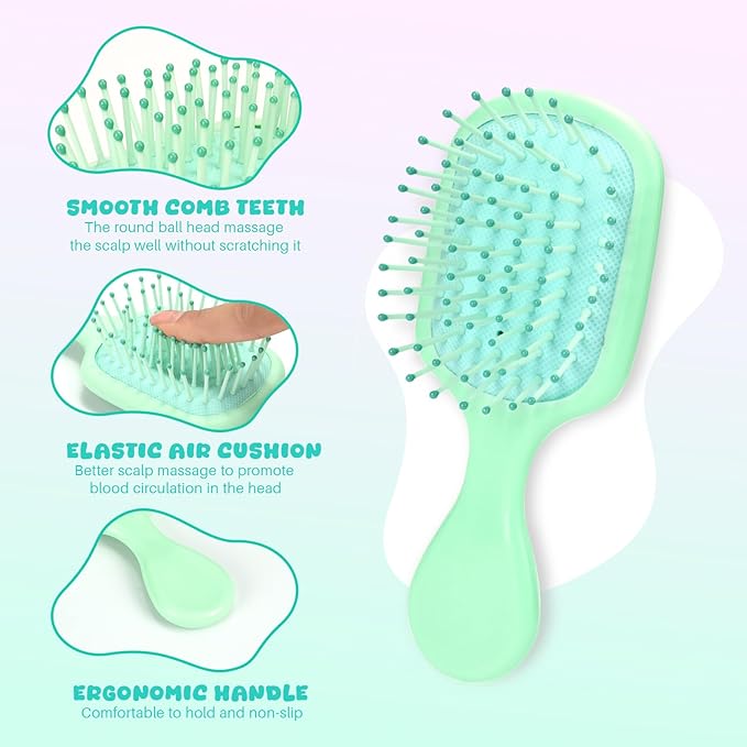 Mini Hair Bursh for Women Men and Kids, Protable Travel Size Hair Brush for Pockets Purses, Mini Detangler Brushes for All Hair Types, Small Paddle Brush for Detangling(Green)