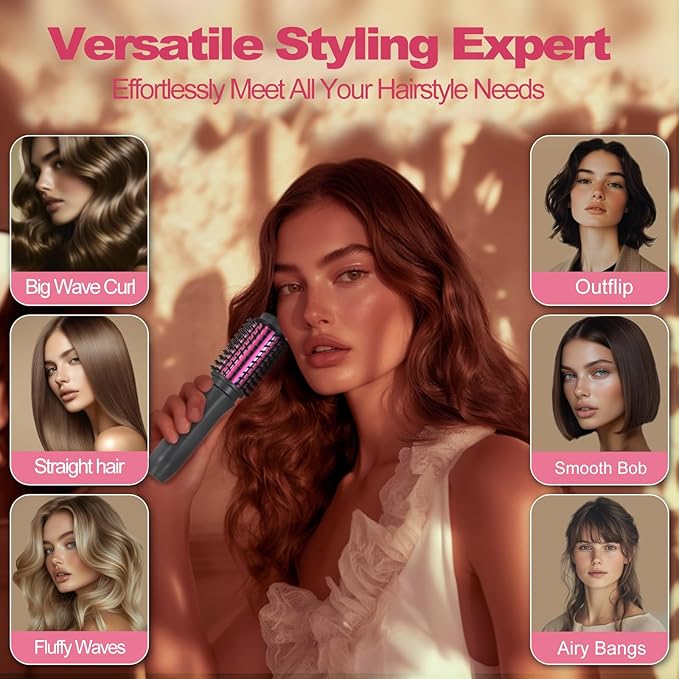 Youbella Cordless Hair Curling Iron Brush, Mini Travel Hot Straightener Comb, 3-in-1 Portable Wave Curling Wand, 1.5″ Ionic Heated Brush, USB Rechargeable Hair Curler, Matte Gray