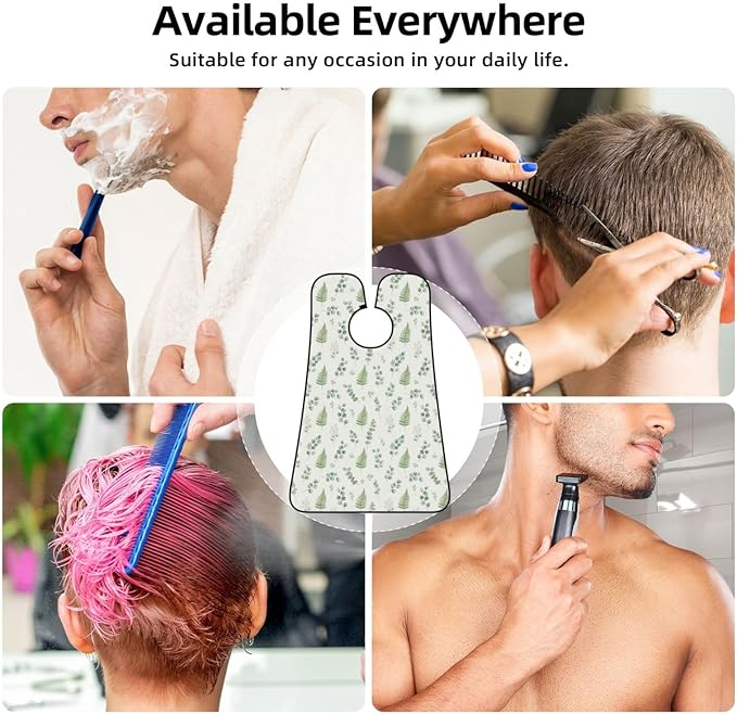 No-Slip Shaving Bib, Beard Grooming Apron with Strong Suction Cups, Watercolor Sage Green Leaf