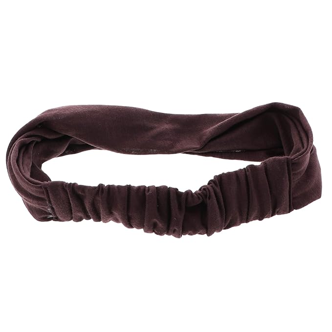 Motique Accessories Set of 3 Wide Cotton Head Band Solid Boho Yoga Style Soft Hairbands - Brown