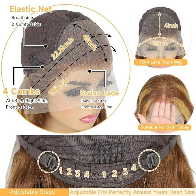 13x6 Ombre Lace Front Wigs Human Hair for Women 180 Density 4/27 Highlight Colored HD Transparent 28 Inch Straight Lace Front Wig Human Hair Pre Plucked Glueless Lace Frontal Wigs