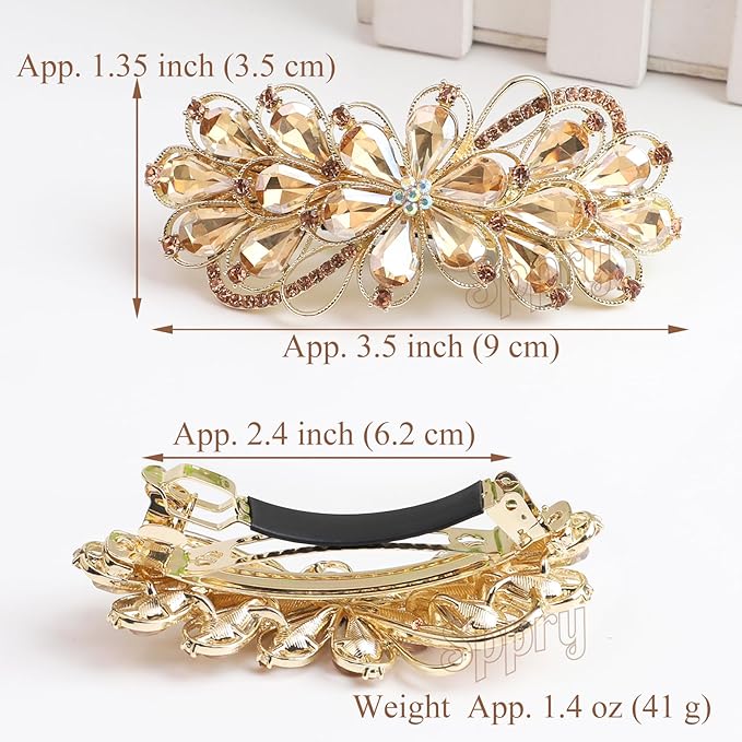 Large Gorgeous Rhinestone Hair Barrette for Women, Flower Jewelry Design (Pink)