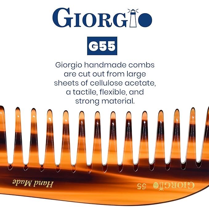 Giorgio G55 Wide Tooth Comb for Wet Hair Detangling, Hair Combs for Thin to Medium Thickness Hair Detangler, Hair Combs for Women, Handmade Large Tooth Rake Comb Saw-Cut and Hand Polished