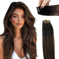Moresoo Seamless Clip in Hair Extensions Human Hair Balayage Dark Brown to Chestnut Brown Genius Weft Clip ins Real Human Hair Straight Pure Skin invisible with Soft Weft Base 130g/7pieces 22 inch