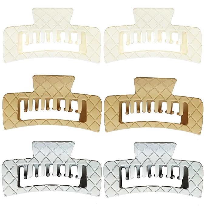 Strong Double Row Teeth Square Hair Clips 2 Rows Teeth Rectangle Claw Clips Women Girls 2 Row Claws Double Teeth Curly Straight Big Volume Thick Hair Accessories in Set 6pcs