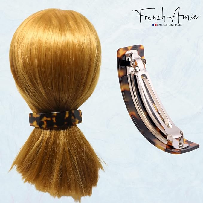 French Amie Curved Tokyo Large 3 ¾” Handmade Celluloid Automatic Volume Hair Clip Barrette (Tokyo)