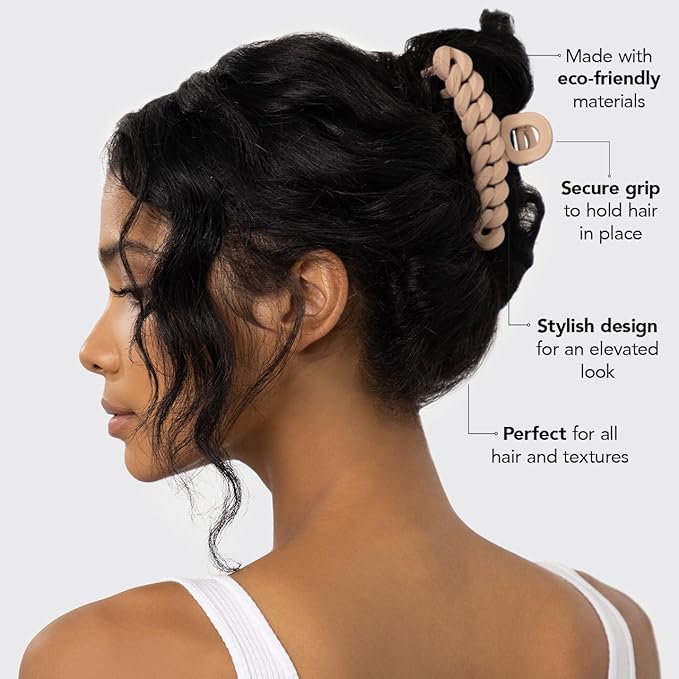 Kitsch Recycled Plastic Large Claw Clip, Big Chain Hair Clips for Women, Big Claw Clips for Thick Hair | Ideal Gifts for Women, (3pc Set Large Neutrals)