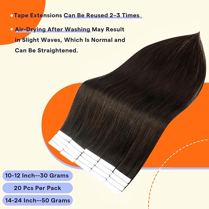 Full Shine Tape in Hair Extensions Color 2 Darker Brown Seamless Skin Weft Human Hair Tape in Extensions 14 Inch Invisible Soft and Silky Remy Extensions for Women Real Hair 50 Grams 20 PCS