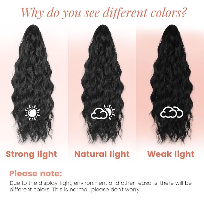 Ponytail Extension, 18 Inch Claw Clip Ponytail Extensions for Women Wavy Ponytail Hair Extension Jaw Clip on Pony Tails Hairpiece Fluffy Natural Synthetic for Daily Use (Natural Black)